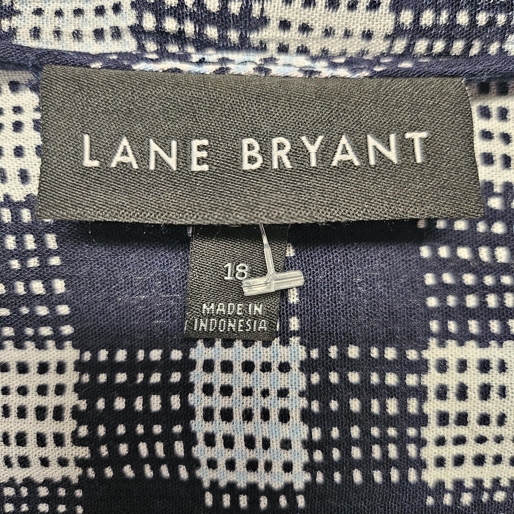 Lane Bryant Short Puff Sleeve‎ Tie-Neck Black & White Plaid Blouse Size 18 - Picture 7 of 9